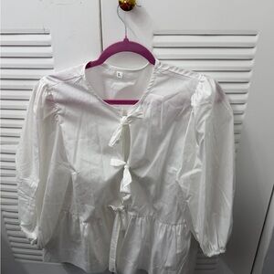 White Puff Tie front Sleeve Blouse